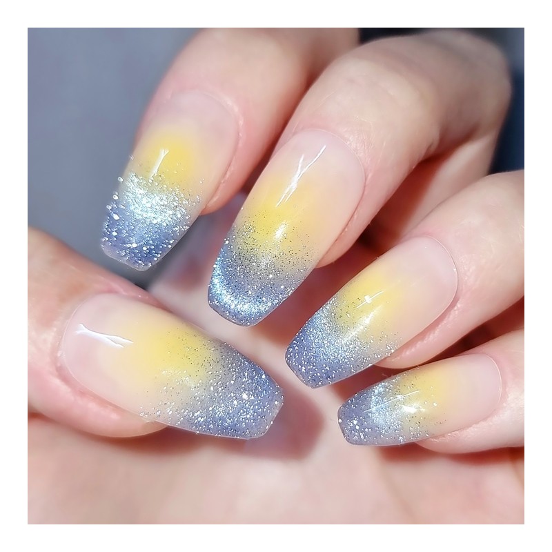 Blue Lemon Handmade Nail Tip Reflective Magnet Gel Gradient -