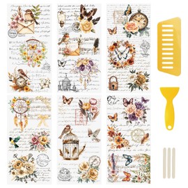 WANDIC 6 Pcs Vintage Flower Rub On Transfer Sticker,Text&Butterfly Stickers Canary Decals for Present Packaging DIY Scrapbooking Albums Furniture,15 * 30cm