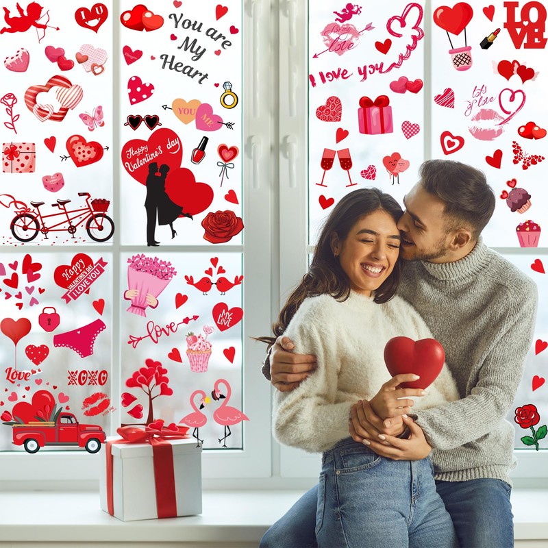 Valentines Day Decor Window clings 10 Sheet for Glass Windows