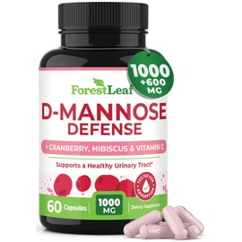 ForestLeaf D Mannose 1000mg Capsules - D-Mannose with Cranberry, Hibiscus & VIT C, Urinary Tract Health for Women and Men, Organic DMannose Pills for UTI, Urinary Health & Bladder Support 60 Capsules