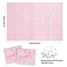 Dacitiery 5 Sheets of Birthday Wrapping Paper for Children, Girls, Boys, Unicorn Wrapping Paper with 1 Roll of Gift Ribbon for Birthday, Baby Shower Gift Wrapping (70 x 50 cm)