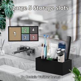 PENGARO Electric Toothbrush Holder, 5 Slots Resin Toothbrush Holders with Drain Hole Bathroom Vanity Organizer Countertop Storage for Toothbrush Toothpaste Sink Bathroom Accessories, Matte Black