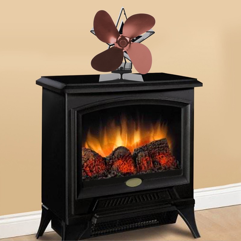 4 Blade Thermal Heat Powered Wood Stove Fan Fireplace Accessory