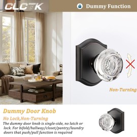 CLCTK 2 Pack Crystal Glass Dummy Door Knob, Bifold Closet Dummy Door Handles Non-Turning Single Side, Oil Rubbed Bronze