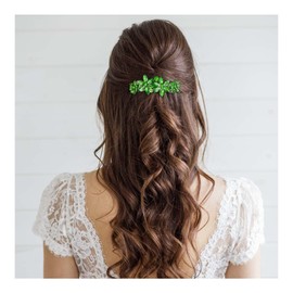 EVER FAITH Wedding Austrian Crystal 4 Daisy Flower Hair Clip, Marquise Round Rhinestone Barrette for Woman Green Silver-Tone