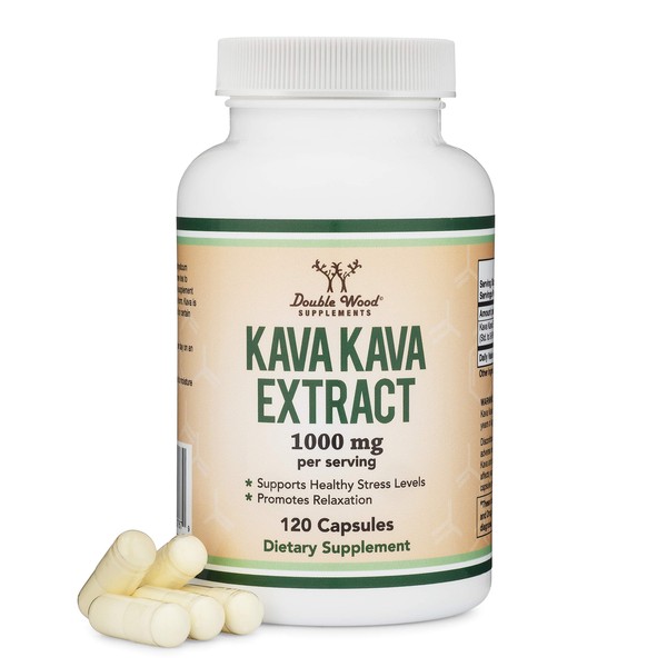 Kava Kava Capsules 1,000mg per Serving, 120 Count (High Purity Potent 3-5% Kavalactones Root Extract) Kava Powder Root Extract for Relaxation (Manufactured in The USA, Vegan Safe) by Double Wood