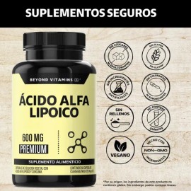 Ácido Alfa Lipóico (ALA) 600mg Por Cápsula, Potenciado Con Cúrcuma (curcumina)  Antioxidante - Alpha Lipoic Acid  Vitaminas Mujer  Hombre - 60...     