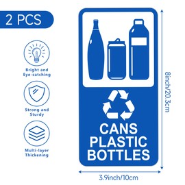 2PCS Recycle Sign for Trash Can，Self-Adhesive Waterproof Fade-Resistant Recycle Cans and Bottle Only Stickers for House，Home，Business，Shop，School，Public Area 3.9 x 8 In