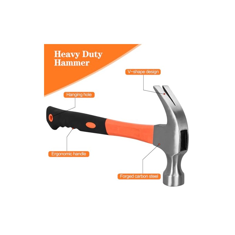 8/16/24oz Straight Rip Fiberglass General Purpose Claw Hammer, with Smooth