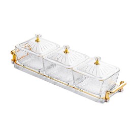 Glass Serving Tray Serving Dishes for Dried Fruits Platters for Wedding, Party Appetizer Tray with 3 Individual Bowls Snack Tray with Lid, transparent