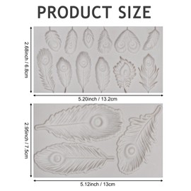 2 Pcs Peacock Feather Silicone Fondant Mold for Cupcake Topper