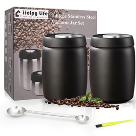 HelpyLife Vacuum Coffee Canister, Coffee Bean Storage with Scoop, Stainless Steel Airtight Food Storage Container, Perfect for Coffee Beans,Coffee Grounds,Loose Leaf Tea (1200ml*2 Matte Black)