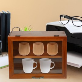 Operitacx Acrylic Front Display Case Shadow Boxes Wooden Display Cabinet Collectible Wood Freestanding Box Cup Display Home Decoration Small Acrylic Front Display Cabinet