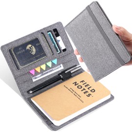 Plinyvel Notebook Cover for Field Notes 3.5"x5.5" - Waterproof Organizer with Pen Loop Holder and Card Slots, Travel Journal Accessories, Fits 3.5x5.5 Inch Pocket Notebooks (Gray)