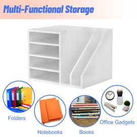 Senhoglb File Holder, Wooden Mail Organizer Countertop with Adjustable Compartments, Desktop File Organizer, Wood Desk Organizer Paper Sorter for Home, Office and School, Envelope Organizer, White