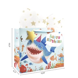 Pigeon Poros Light Blue Birthday Gift Bag with Tissue Paper for Birthday, Baby Shower, Party, and More - 12.6”x4.7“x10.3”, 1 Pcs