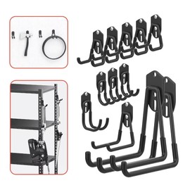 WALMANN 12PCS Garage Storage Hooks, Wall Mount Utility Hooks for Tools, Ladders, Cords, Folding Chairs, Shovels and Rakes, Shelving Hooks for Keyhole Shelving Units(Black)