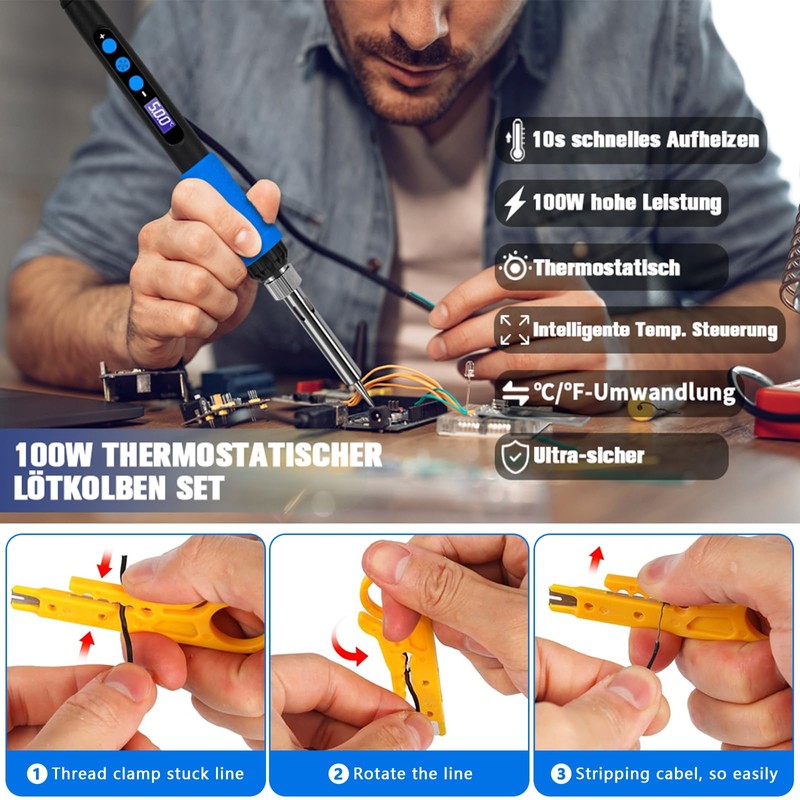 Emwel Soldering Iron Kit,Adjustable Temperature Welding Tools, Solder Wire, Soldering