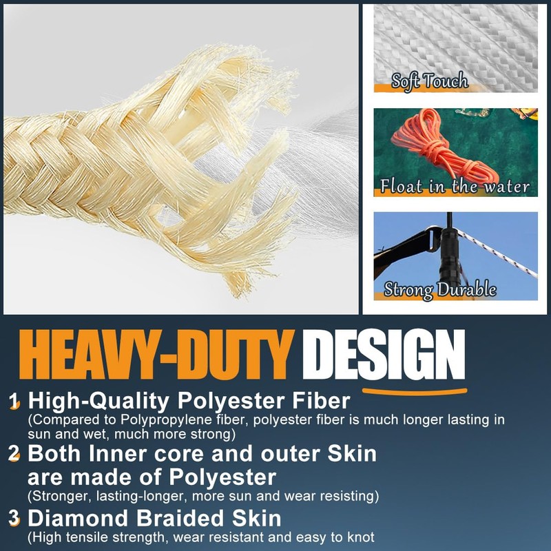 SMART&CASUAL 100 ft 1/4" Nylon Poly Rope Strong Utility Polyester