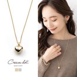 Cream Dot Necklace, Women's Popular, Long Chain, Heart, Plump, Metal, Lightweight