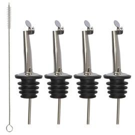 Foccts Pack of 4 Bottle Pourer Nozzle-Spout for Spirits, Spout for Drinks, Spout for Oil, Spout in Stainless Steel with Free Circulation, Includes 1 Brush