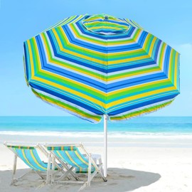 ROFFT 7 Ft Heavy Duty High Wind Beach Umbrella, Parasols with sand anchor & Tilt Sun Shelter, UV 50+ Protection Outdoor Sunshade, Umbrellas Carry Bag for Patio, Garden, Pool, Backyard