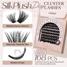LASHVIEW Cluster Lashes D Curl Volume Eyelash Clusters 9-16mm Mix SilkPlush Soft Fluffy DIY Cluster Eyelash at Home-Style W50
