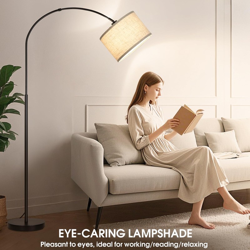 Dimmable Floor Lamp, Arc Floor Lamp with Dimmer, Black Standing
