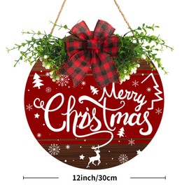 Merry Christmas Sign Wreath for Front Door Decor 12x12 in Christmas Tree Welcome Sign Hanging Door Decoration Xmas ELK Holiday Welcome Sign for Home Farmhouse Porch Wall Indoor Outdoor