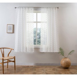 DriftAway Linen Textured Pom Pom Sheer Curtains 63 Inch Length 2 Panels Sets for Living Room Farmhouse Boho Drapes Cute Semi Sheer Rod Pocket Nursery Kids Girls Curtains for Bedroom 52"x63"