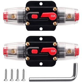 Greluma 2pcs 30A Inline Circuit Breaker Reset Fuse, 12V-24V DC Reset Fuse Holder 30A with Manual Reset for Car Marine Boat Audio System Protection