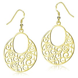 Materia Women's Round Earrings Oriental Ornamental 925 Silver Earrings Gold Plated or Rhodium Plated in Jewellery Box, Sterling Silver