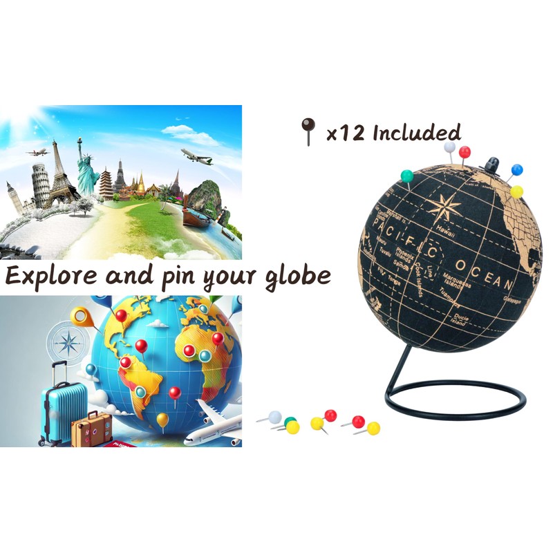 Exerz Cork Globe 14cm Pinnable, English Map, Pins Included, Natural
