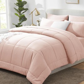 CozyLux Pink Comforter Set Queen - 7 Pieces Bed in a Bag Comforters Queen Size Comforter Set Bedding Sets with All Season Quilted Comforter, Flat Sheet, Fitted Sheet, Pillowcases, Blush Pink