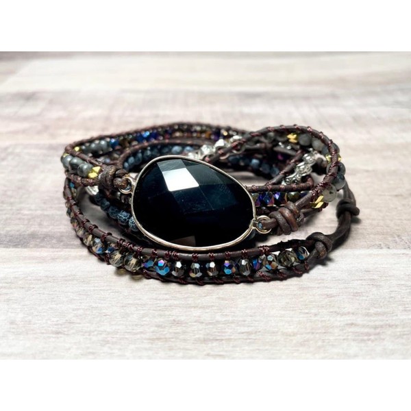 Black Onyx Bracelet • Natural Gemstone Bracelet • Healing Gift • Wrap Onyx Bracelet • Handmade Jewelry • Gift for Her • Spiritual Protection