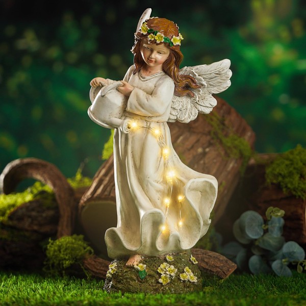 SAIKOGITL Solar Resin Outdoor Angel Statue - Exquisite 11.4-Inch Garden Decor - Ideal Outdoor Statues That Light Up - Perfect Garden Gifts - Graceful Presence for Any Outdoor Space