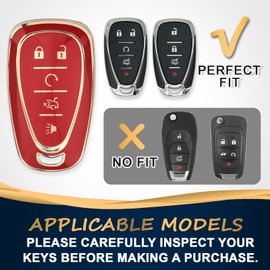 QBUC for Chevy Key Fob Cover With Keychain Gold Trim Soft TPU Protection Case Compatible with 2016-2024 Chevy Equinox Malibu Camaro Blazer Traverse Trailblazer Trax 5-Buttons(Gold Trim Red)