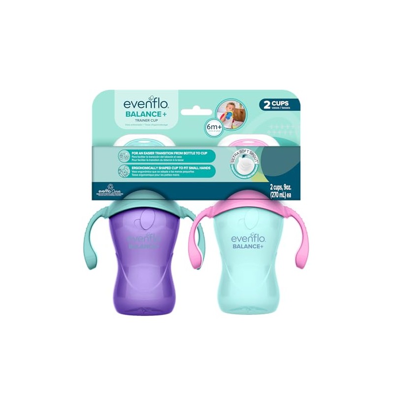 Evenflo Balance+ Trainer Cups for Babies 6+ Months, Purple and