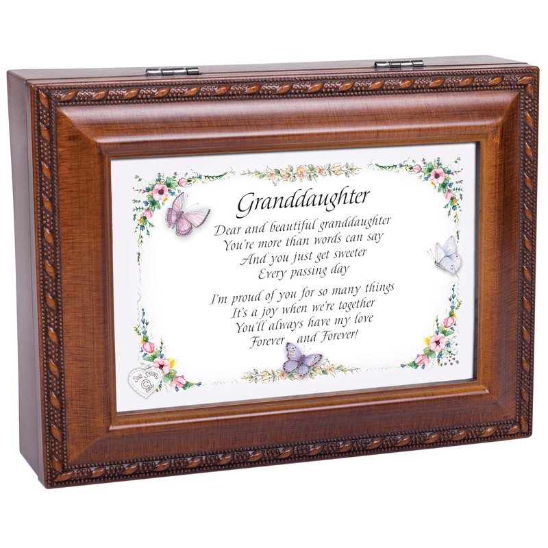 Cottage Garden Granddaughter Woodgrain Rope Trim Music Box Plays Light