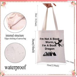 JYTAPP Book Dragon Tote Bag Funny Dragon Gifts I’m a Book Dragon Tote Bag Gifts for Book Lovers Shopping Bag