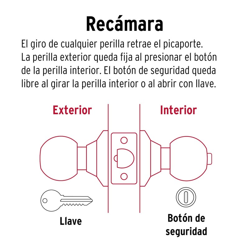 Hermex Basic BALT-LB-RP, Cerradura pomo, recámara, tubular, latón brillante