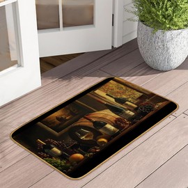 Vintage Red Wine Glass Indoor Outdoor Door Mat,Retro Grapes Front Floor Mat Non-Slip Absorbent Low-Profile Washable Inside Entrance,Linen Sturdy Soft Entry Doormat for Entryway