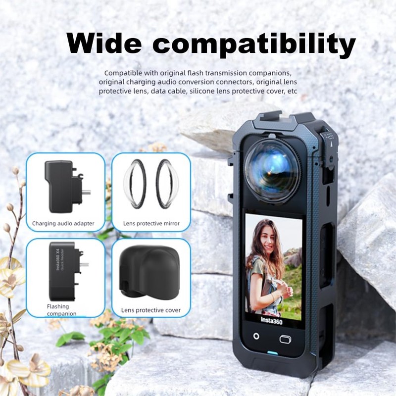 Camera Cage for Insta.360 X5, Magnetic Quick-Release Frame with Side-Window