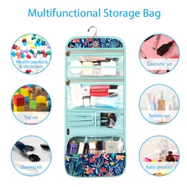 Portable Toiletry Travel Wash Bag, FINPAC Large Water Resistant Hanging Makeup Organizer Cosmetic Storage Pouch Case for Women Girls, Raining Hearts