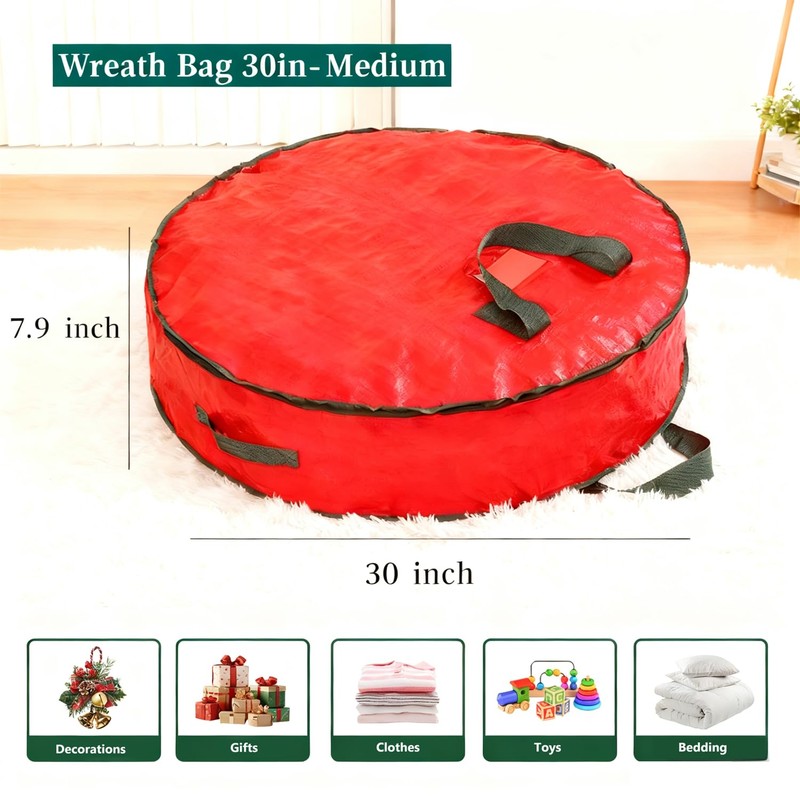2 Pack 30" Wreath Storage Bags, Heavy Duty Christmas Wreath