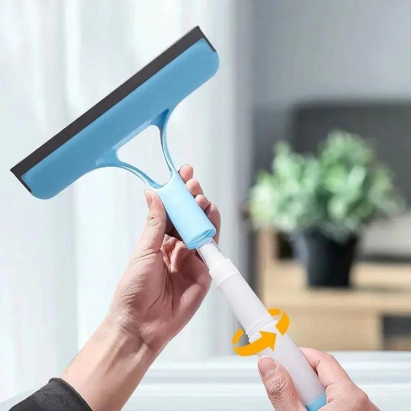 Three-in-one multi-functional glass cleaner with spray head and scraper, suitable