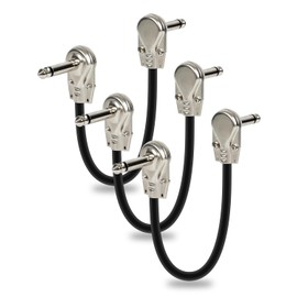 Aqdocvf 3-Pack Guitar Patch Cables, 6 Inch Guitar Pedal Cables for Pedalboard Effects with Metal Right Angle Plug Ideal Stereo Patch Cables Guitar and Bass, Black