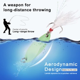 Luminous Fishing Spoon Lures,6/12pcs Metal Spoon Trout Lures Casting Trolling Spoons Treble Feather Hooks Spinner Bait for Bass Salmon Saltwater Freshwater 1/5oz-1oz