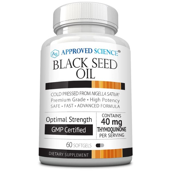 Approved Science Black Seed Oil - Cold Pressed Nigella Sativa - Standardized to 2% Thymoquinone - 60 Softgels - Boost Immune, Respiratory, and Digestive Systems