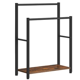 HOOBRO Free Standing Towel Rack for Bathroom, 22" L x 9.4" W x 31.5" H, 2 Tier Blanket Rack, Blanket Holder, Drying and Display Rack with Shelf, Rustic Brown and Black BF04LB01